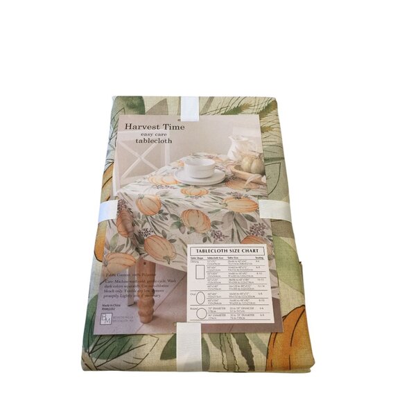 Harvest Time Autumnal Tablecloth 60" x 84" Pumpkins Leaves Easy Care - Picture 3 of 5
